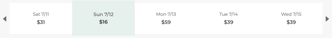 Frontier date strip showing GoWild pass prices varying across five days